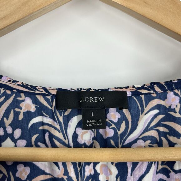 J Crew Dress Size Large Navy Purple Smocked Waist Floral Fields Mini V Neck - Picture 5 of 11